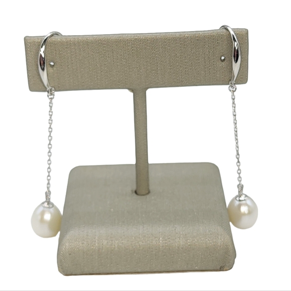 925 Sterling Silver White Cultured Freshwater Pearl Drop Dangle Hook‎ Earrings - Picture 1 of 12